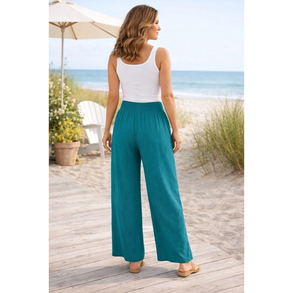 Sundance Beach Dreamer Cotton Gauze  Wide Leg Pants Womens L Elastic Waist Boho - Picture 2 of 11